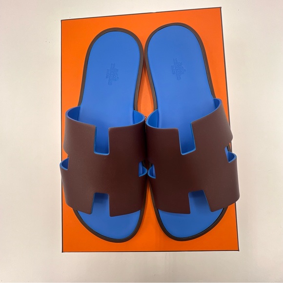 NWB HERMES IZMIR SANDALS In   Bordeaux / Bleu Santorin Size 43 - Picture 7 of 14